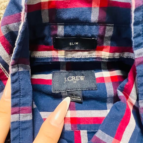 Vintage Y2K J Crew Red Navy Checkered L Long Sleeve Button Up Casual Mens - Picture 4 of 4